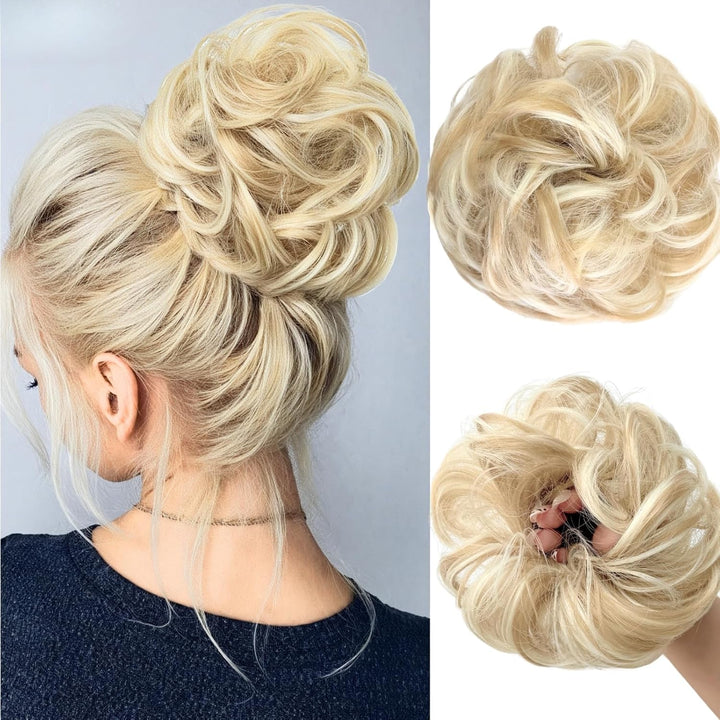 1 PCS Messy Bun Hair Piece with Elastic Band for Bun Making Curly Wavy Scrunchies Easy to Use Synthetic Hair Chignons Donut Accessories Scrunchies for Women Girls Ponytail (Dirty Blonde)