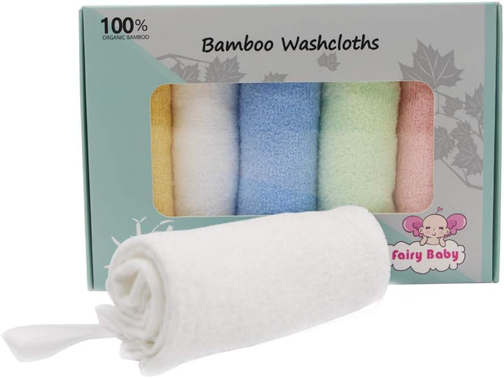 Baby Washcloths 100% Organic Bamboo Bath Washcloth Reusable Face Towels Anti-Bacterial Soft Towel Set Perfect for Newborn(5 Pack)