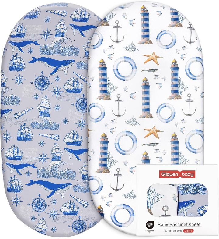 2 Pack Moses Basket Fitted Sheets, Newborn Pram Sheets Fitted, 100% Microfiber Oeko-Tex100 Cozy and Breathable Crib Baby Bassinet Sheets for Boy and Girl, Easy Care Soft Fitted Sheet