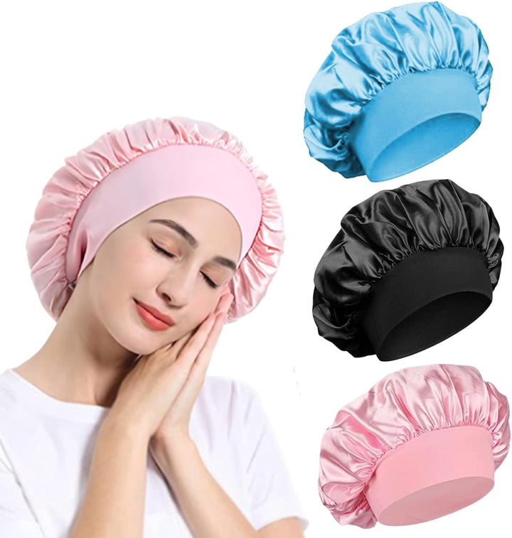 Satin Bonnet, Night Sleep Caps with Wide Elastic Band, Silk Wrap, Soft Head Cover Sleeping Hat for Women and Girls Curly Hair