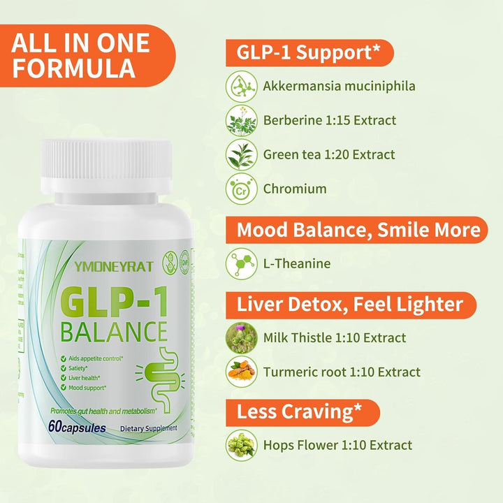 GLP-1 Capsules - Appetite Suppressants Women and Men, for Intestinal Health, Energy and Metabolism Improvement (60 Capsules)
