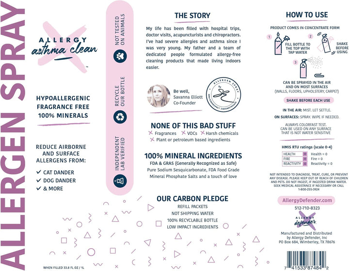 Allergen Spray, Pets, Dust Allergies & More, Air & Surface, Just Add Water, Bottle, over 33Oz