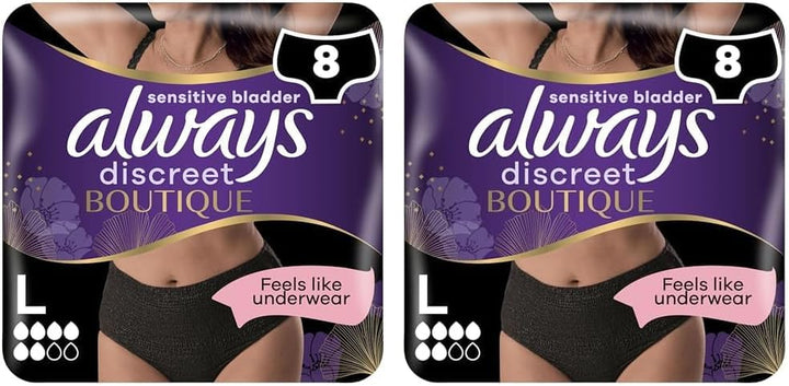Boutique Incontinence Pants Women, Medium Size, Black, 18 High Absorbency plus Pants (9 X 2 Packs), Odour Neutraliser, Softness and Protection, for Sensitive Bladder