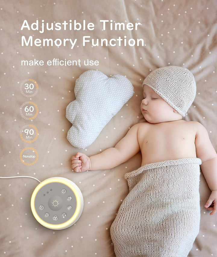 White Noise Machine, D1 Sleep Sound Machine with Night Light for Baby Kid Adult, 24 Natural Sounds Therapy, Continuous or Timer, Sound Machine for Sleeping Nursery Office Travel Gift