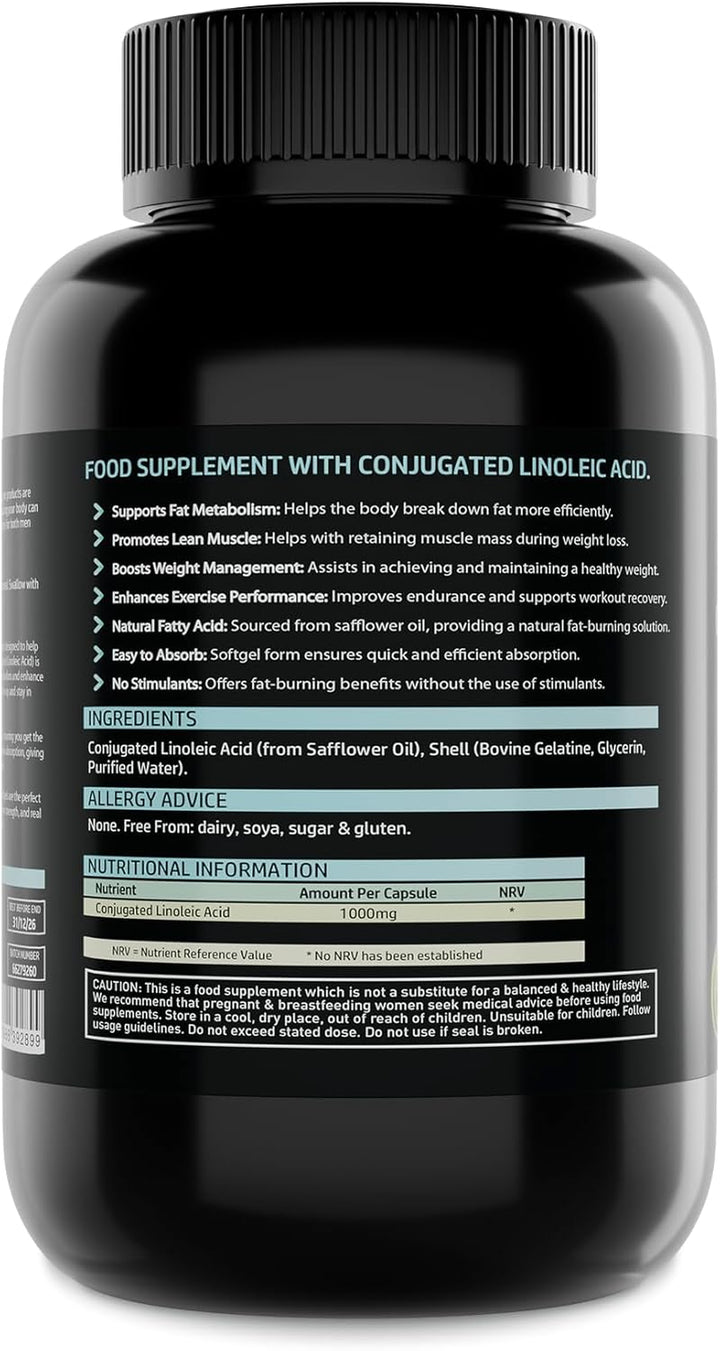 CLA Softgels 1000Mg per Softgel | 180 Softgels | Conjugated Linoleic Acid | Diet and Weight Loss Supplement | Natural Fat Burner | Suitable for Men & Women | by
