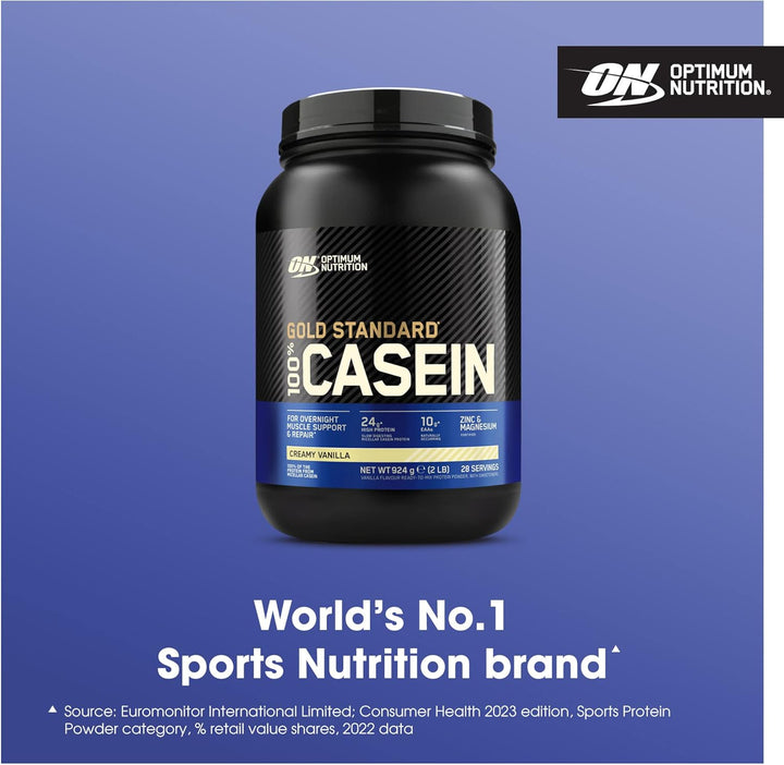 Gold Standard 100% Casein Slow Digesting Protein Powder with Zinc, Magnesium and Amino Acids, Support Muscle Growth & Repair Overnight, Creamy Vanilla Flavour, 28 Servings, 924 G