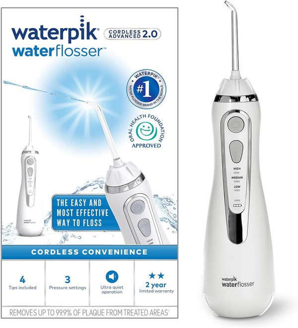 Cordless Advanced Water Flosser, 3 Pressure Settings, Dental Plaque Removal Tool, Ideal for Travel or Small Bathrooms, USB Charger, White, WP-580UK