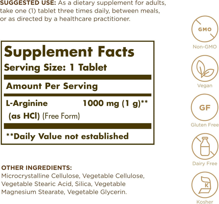 L-Arginine 1000Mg Tablets - Pack of 90 - for a Healthy Metabolism - Ideal for Athletes - Vegan and Gluten Free, Gold