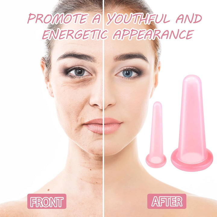 4PCS Face Cupping Set Silicone Facial Cupping Set Face anti Cellulite Massager Health Care Cupping Pink Vacuum Massage Cup Kit Facial Cups for Facefor Body Facial Neck Eye Care