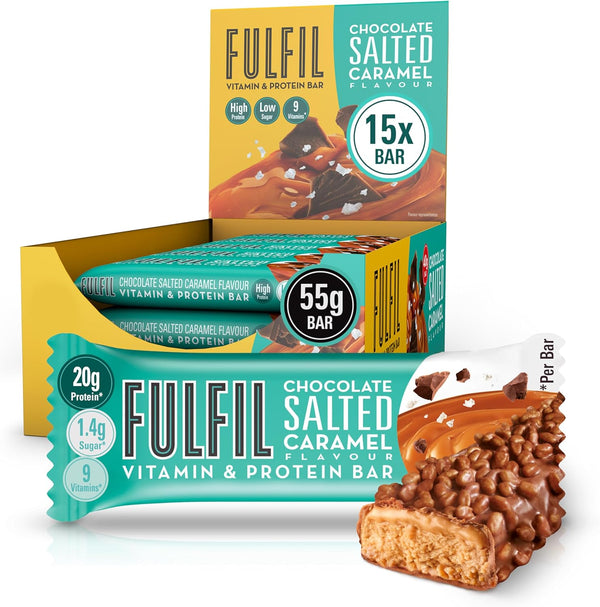 Vitamin and Protein Bars (15 X 55 G Bars) — Chocolate Salted Caramel Flavour — 20 G High Protein, 9 Vitamins, Low Sugar
