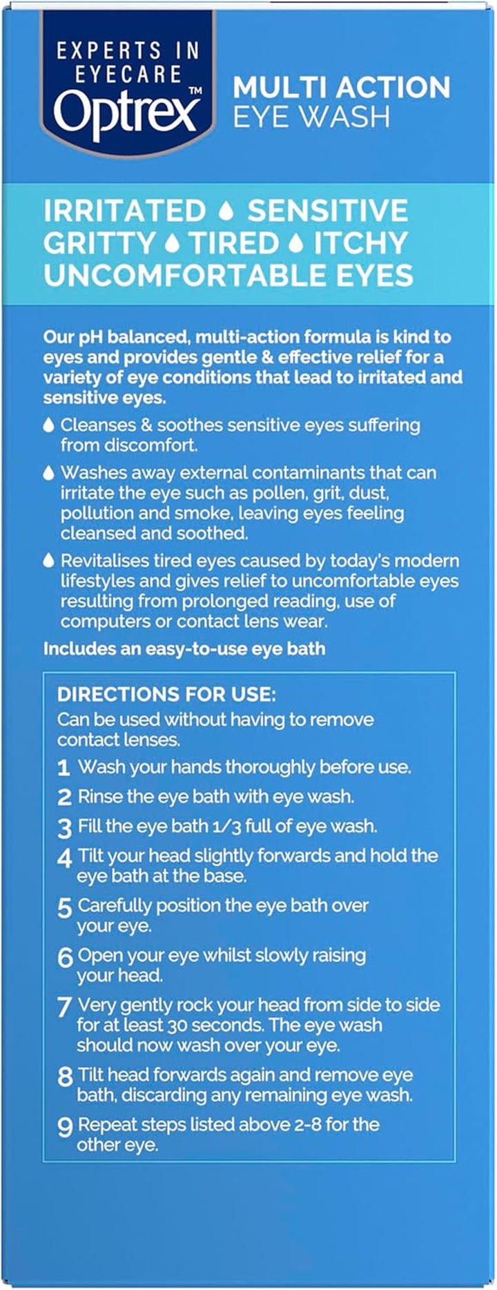 Multi Action, Eye Wash, 300 Ml, for Gentle and Effective Relief, Itchy, Irritated, Tired, Uncomfortable Eyes, Easy to Use,