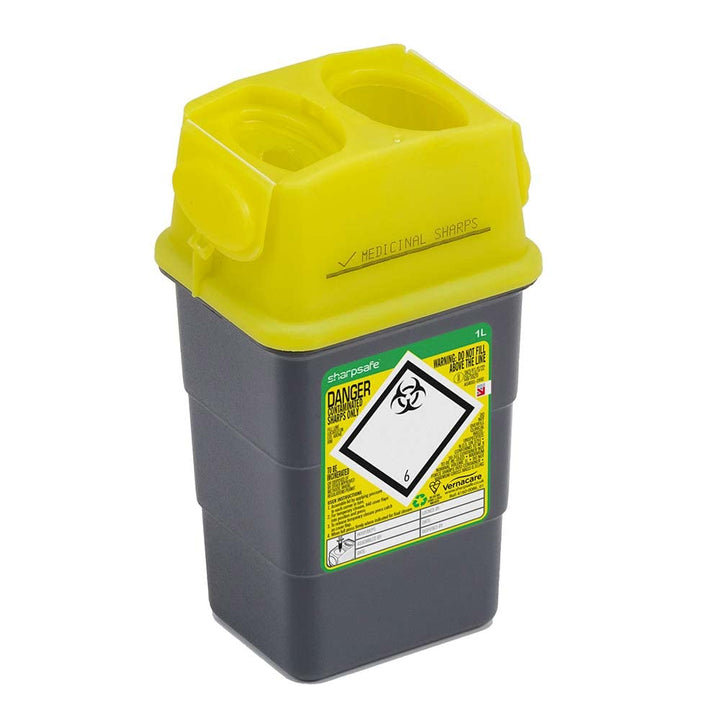 1 Litre 5Th Generation Yellow /Grey -Sharps Bin Clinical Waste Disposal