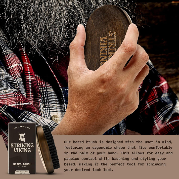 Boar Bristle Beard Brush for Men, Ergonomic Beech Wood Facial Hair Grooming Tool for Beard Care