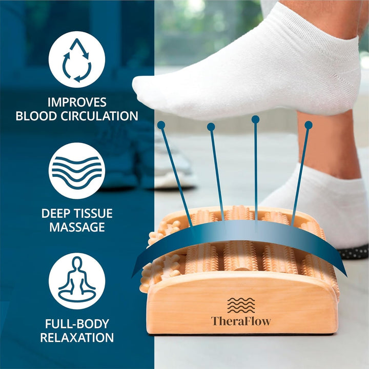Wooden Foot Massager Roller - Acupressure Plantar Fasciitis Massager, Wellness & Walking Gifts for Women & Men, Foot Massagers for Pain and Circulation (Plus Reflexology Chart)
