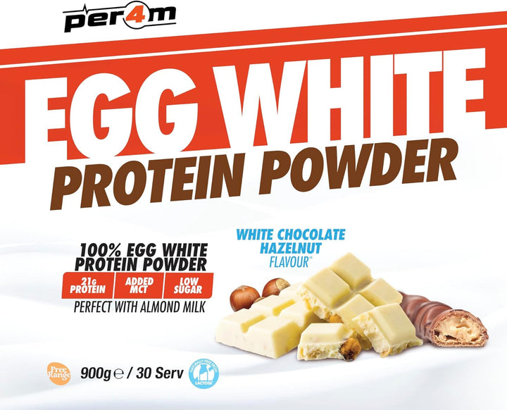 100% Pure Free Range Egg White Protein Powder | High Protein Shake with Added Mcts | Gut Friendly, Lactose-Free & Essential Amino Acids (900G, White Chocolate Hazelnut)