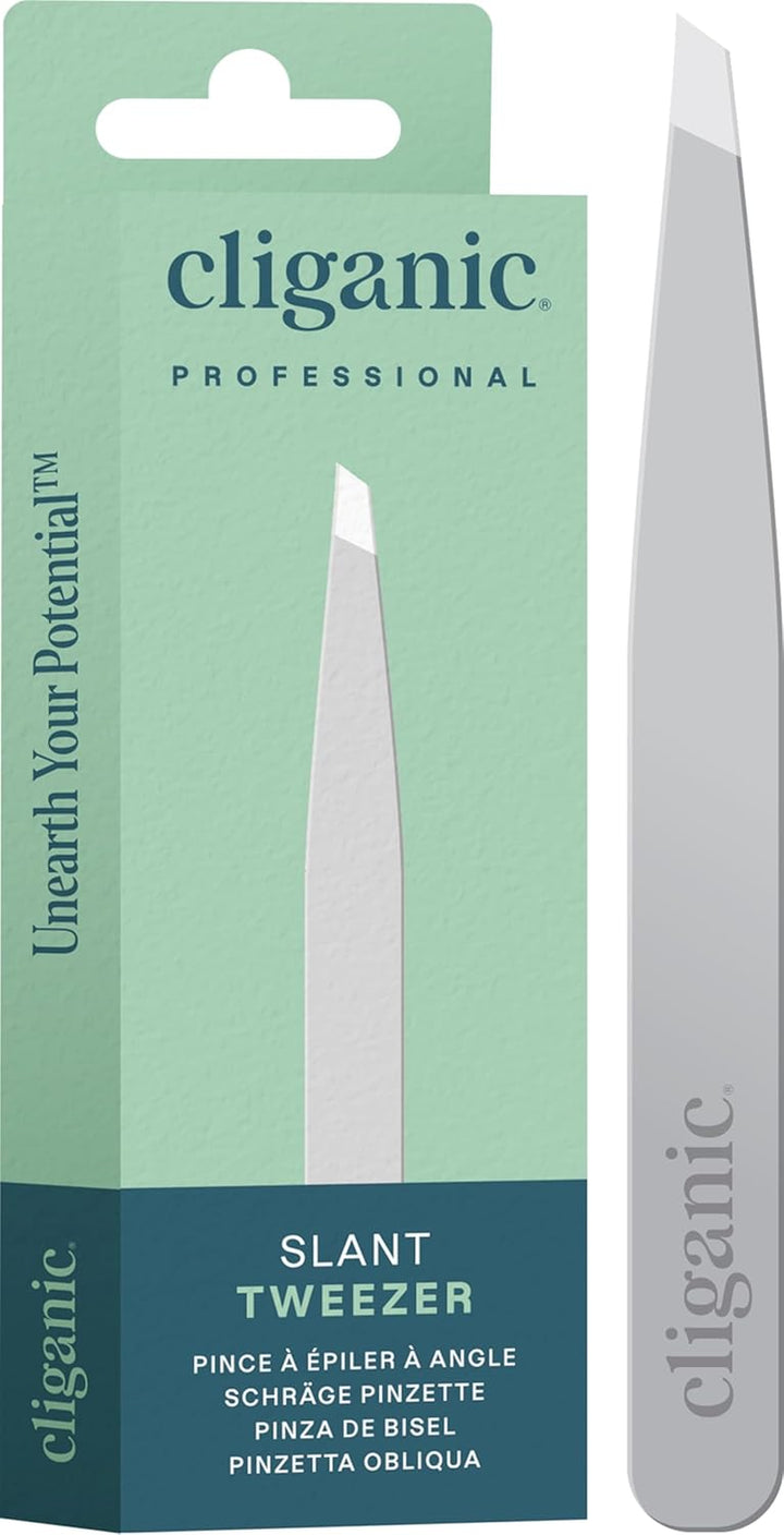 Professional Eyebrow Tweezers Slant Tip (Black) - Precision for Men & Women, Stainless Steel Best for Plucking Chin Facial Hair