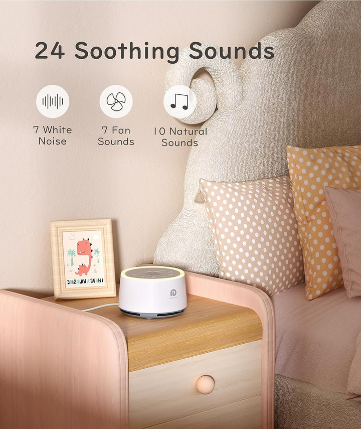 White Noise Machine, D1 Sleep Sound Machine with Night Light for Baby Kid Adult, 24 Natural Sounds Therapy, Continuous or Timer, Sound Machine for Sleeping Nursery Office Travel Gift