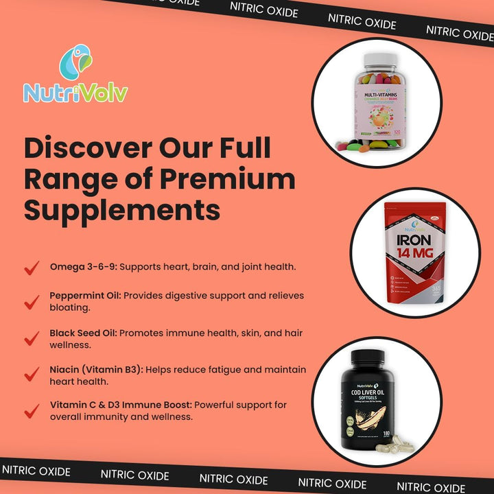 Nitric Oxide L-Arginine 100% Pre Workout Supports Athletic Performance and Muscle Building | 120 Capsules