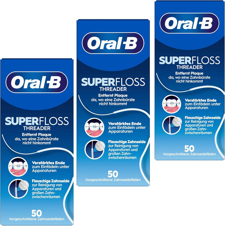 3 X Super Waxed Dental Floss 50 Strands Braces Bridge Wide Space Oral Teeth
