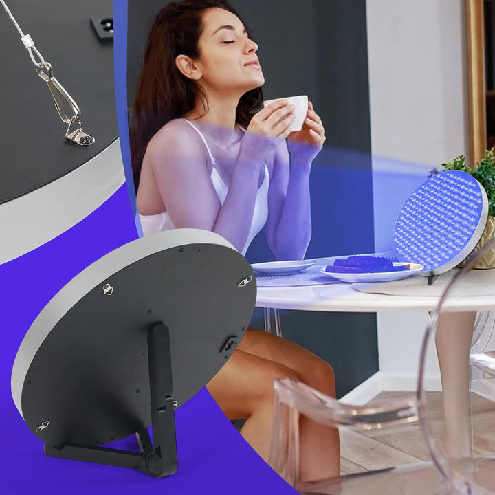 Tanning Lamp for Home, 50W Tanning Lamp Solarium with 250 Leds 460NM for Face and Body, Full Blue Skin Tanning Light with Desk Stand & Hanging Ring (Silver)