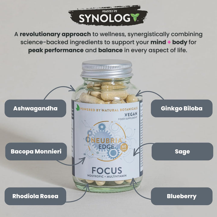 Edge Focus Supplement – Multivitamin for Adults with Bacopa Monnieri, Ashwagandha, Rhodiola, Ginkgo Biloba, Sage, Blueberry & Rosemary – Potent Cognitive Formula – 60 Vegan Capsules
