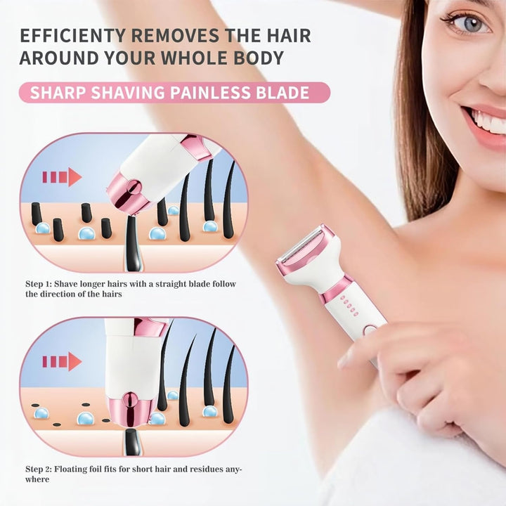 Electric Lady Shaver for Women, Wet & Dry 5-In-1 Bikini Trimmer and Facial Hair Remover for Women – for Face, Nose, Eyebrows, Arms, Underarms, Legs & Bikini Line – Painless Grooming Kit