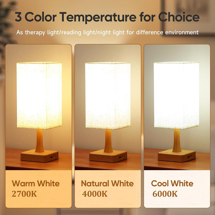 SAD Lamp, 10000 Lux SAD Light with Remote, Upgrade Size, 3 Color Temperatures, 5 Brightness Level Full Spectrum Sun Light Lamp with USB C & a Ports Home/Office Use as Lift Mood, Wood