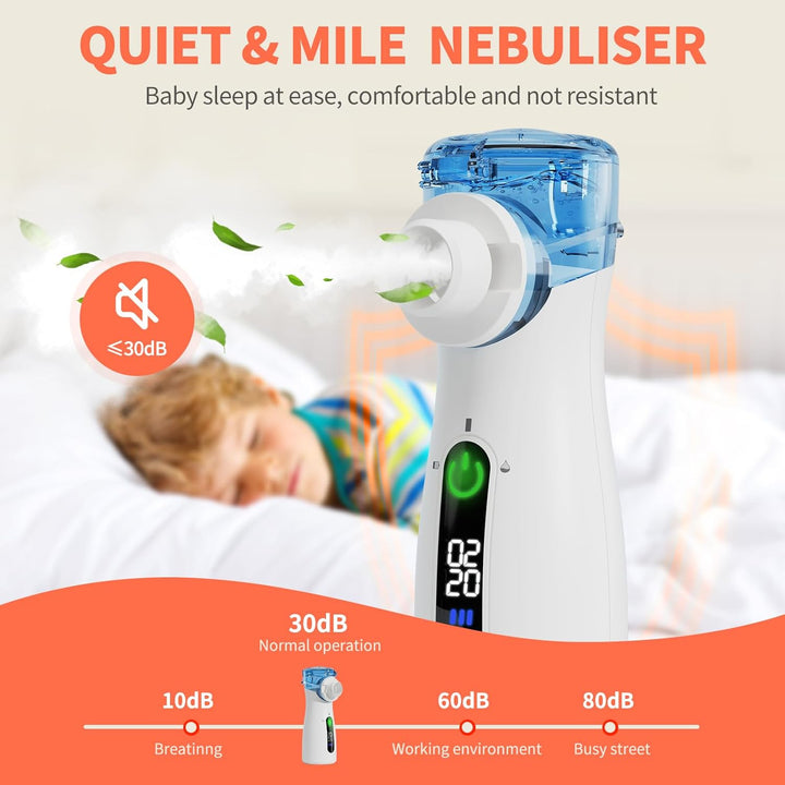 Nebuliser Machine for Adults & Kids, Steam Inhaler, Nebuliser for Kids, Portable Nebuliser for Adults Sinus Inhaler with Digital Display, Timed and Automatic Cleaning Suit for Travel & Home (Blue)