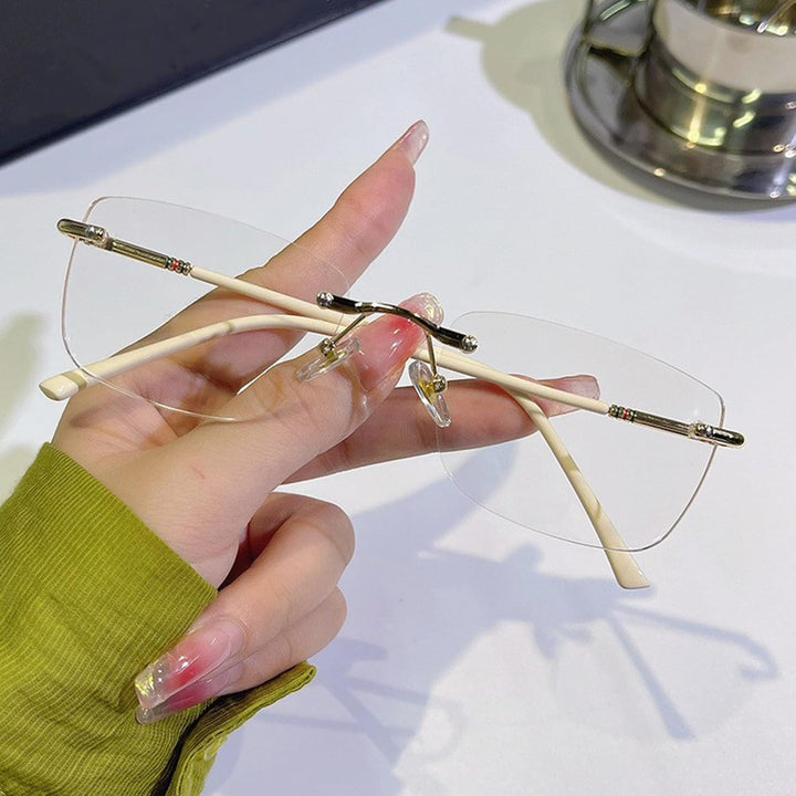 Eyewear Glasses Frameless Fashion, Gold Silver Non-Prescription Clear Lense Fake Glasses for Women and Men 2 Pack