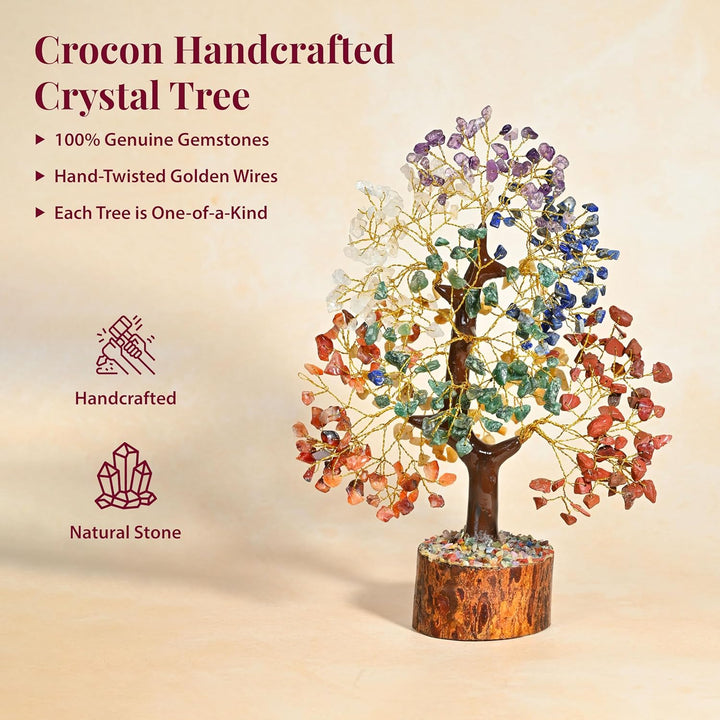 7 Chakra Healing Crystal Tree of Life Handmade Feng Shui Crystal Tree for Good Luck Positive Energy Wealth Reiki Healing Gifts for Women and Mum Birthday Home Decor & House Warming Gift