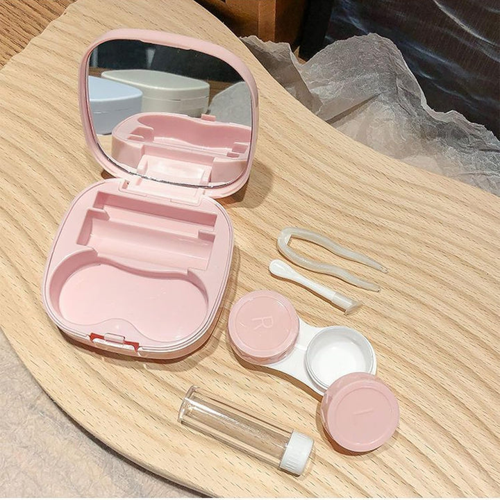 2 PCS Travel Contact Lens Case with Mirror, Portable and Leakproof Contact Lens Container for Soft Lenses, Compact Contact Lens Case for Travel with Tweezers and Solution Bottle, Perfect Contact Lens