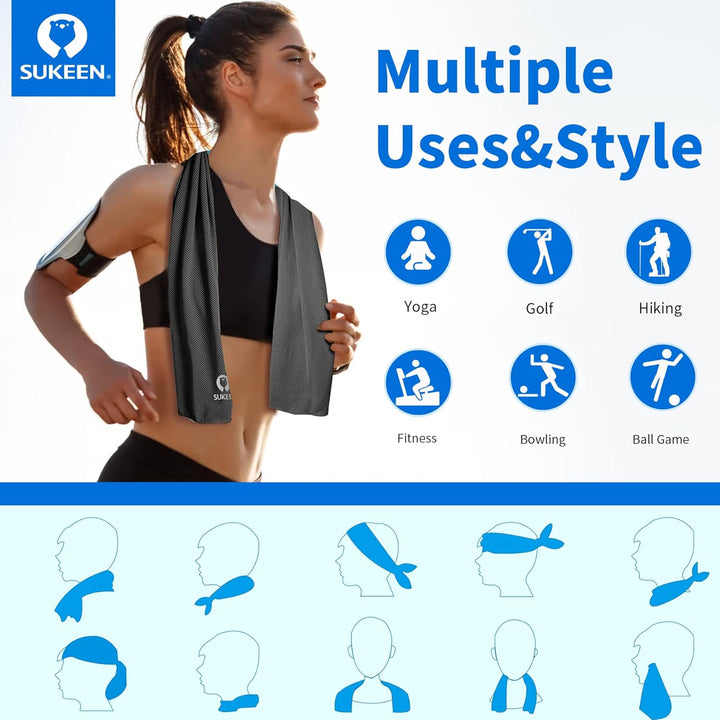 Cooling Towel, Towels 4 Pack, Gym for Women, Cool Towel Instant Relief Stay Ice Neck (2*Dark Grey/2*Dark Blue/2*Grey/2*Black), 40 X12 Inch