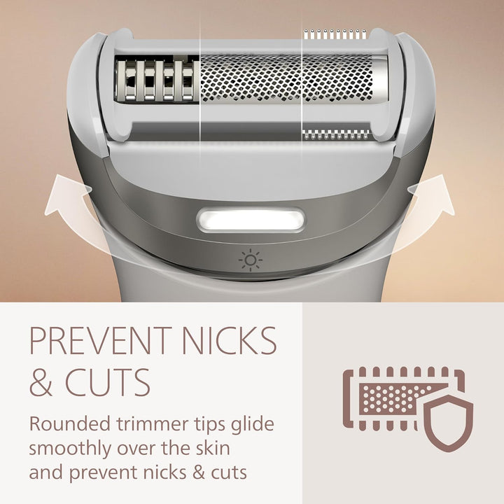 Lady Shaver Series 8000 - Cordless, Wet & Dry Electric Shaver, 3-Blade Shaving System, Flexible Shaving Head, LED Light, for Face, Legs, Body & Bikini, 100 Mins. Runtime, Model BRL159/00