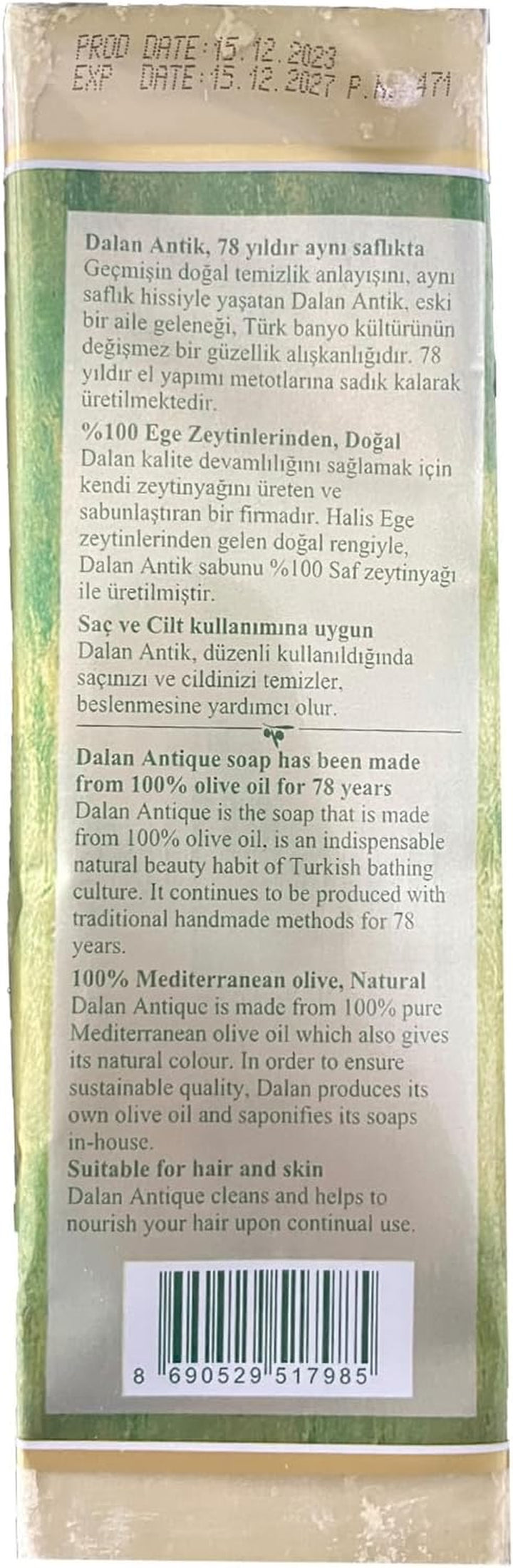 5 X 180G Bar Natural 100% Pure Olive Oil Soap  Turkish Bath Handmade Turkey
