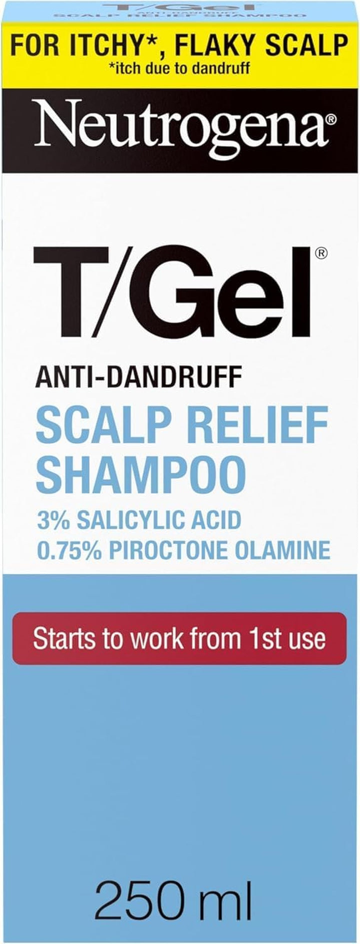 T/Gel Scalp Relief Anti-Dandruff Shampoo (250Ml) with 3% Salicylic Acid, Suitable for Those Prone to Scalp Psoriasis and Seborrhoeic Dermatitis,Packaging May Vary