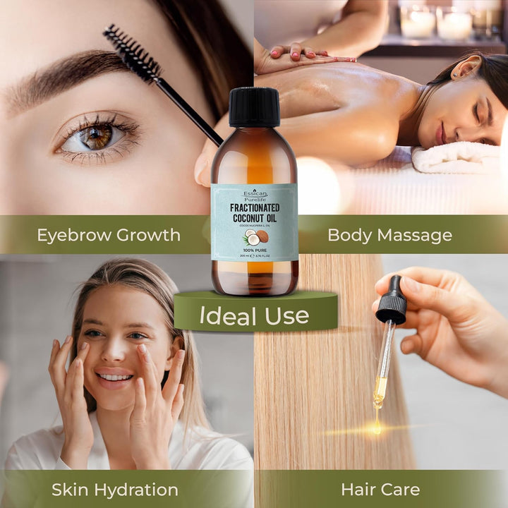 , Pure Coconut Oil Liquid, 200Ml MCT Fractionated Coconut Oil for Skin, Hair & Lip, Carrier Oils for Essential Oils Mixing & Massage, Supports Healthy Hair Growth & Hydrated Skin