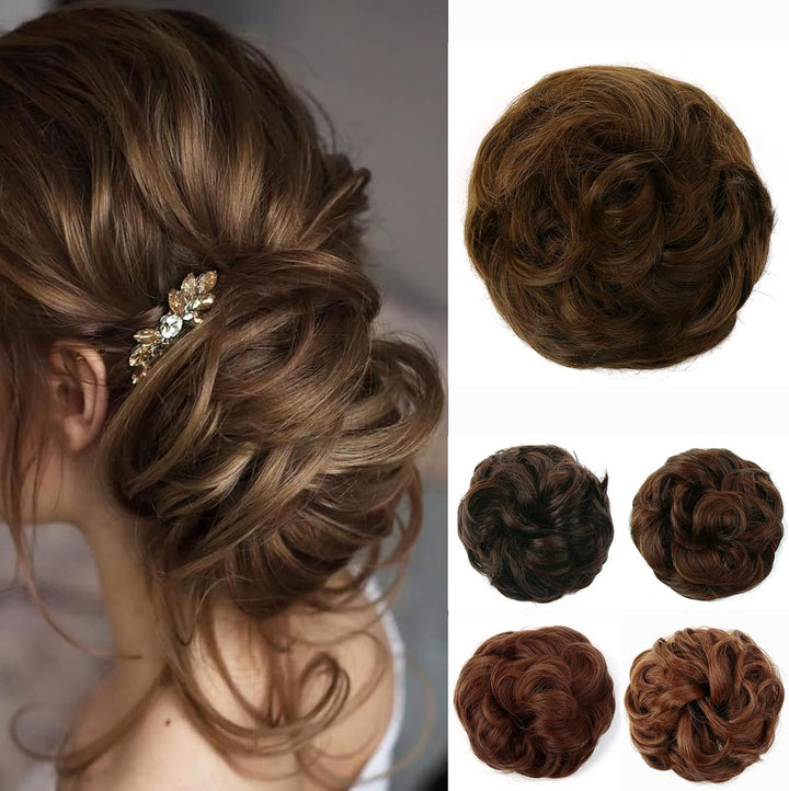 Messy Hair Bun Curly Wavy Hair Scrunchies Accessories Pieces for Women Girls Synthetic Chignons (Dark Brown)