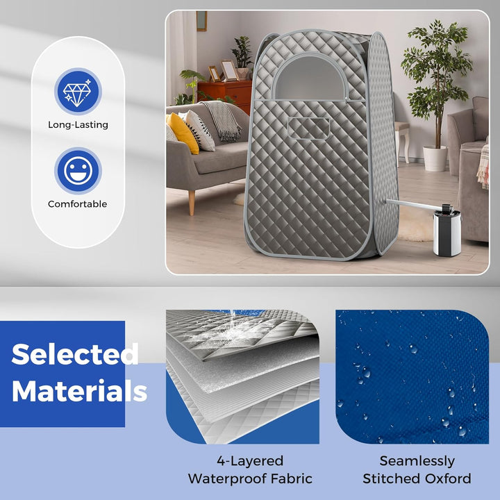 Portable Sauna Steam for Home, Folding Full Body Sauna Tent Steam Room with 3L Steamer Generator, Remote Control & Chair, Pop-Up Personal Home Sauna Pod Box for Therapy Detox Slimming (Grey)