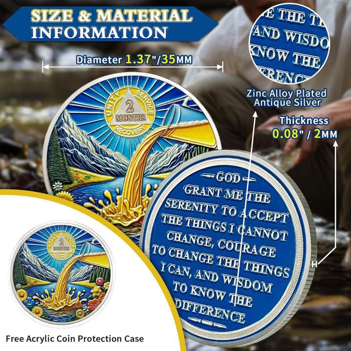 2 Months Sobriety Coin Farewell Alcohol Sobriety Chip Alcoholics Anonymous Medallion Sun Chips AA Chips and Medallion Serenity Prayer Coin Recovery Coins Anniversary Token Sober Gifts for Men Women