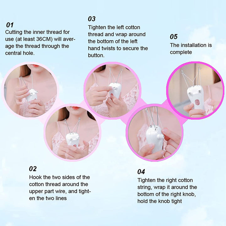 Electric Facial Hair Threader, Hair Removal Face Threading Machine USB Chargeable Cotton String Thread Lip Chin Cheek Arm Leg Body Epilator Depilation Woman Portable Device