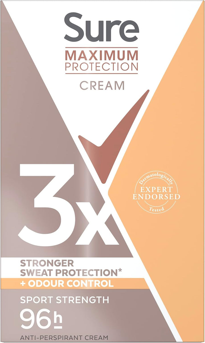 Women Maximum Protection Sport Strength Antiperspirant Deodorant Cream Stick with 3X Stronger* Sweat Protection for 96 Hour Sweat and Odour Protection 45 Ml