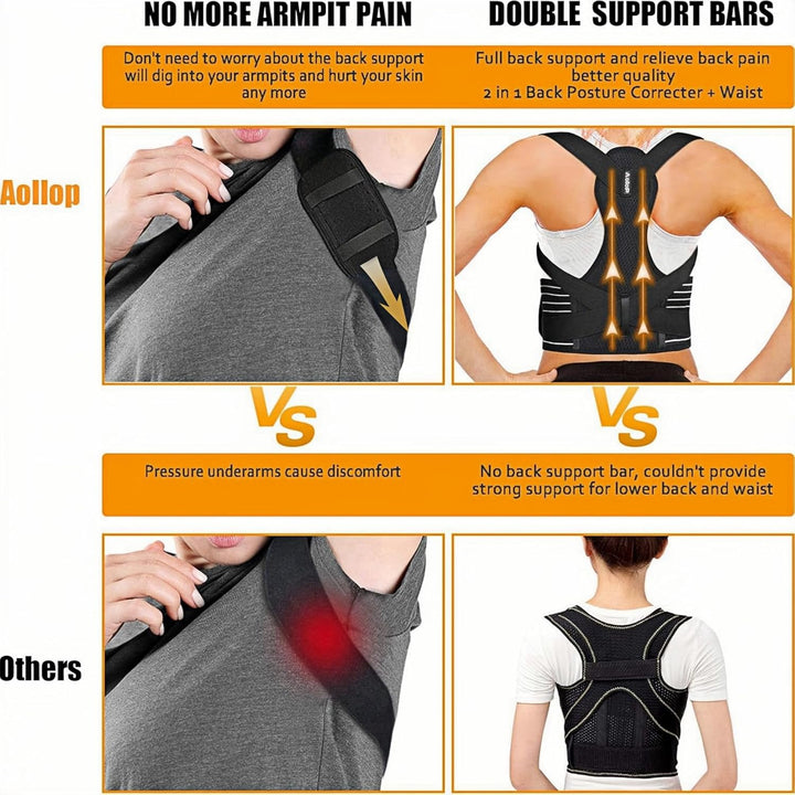 Posture Corrector Men and Women - Back Brace Back Support Belt with Breathable Adjustable Elastic Bands Back Straightener Improve Lumbar Support Belt Lower Back Pain Relief (M, Waist 35'- 47')
