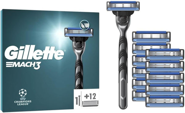 Mach3 Men'S Razor + 12 Razor Blade Refills, 3 Blades for a Smooth Shave, Fits All Mach3 Handles