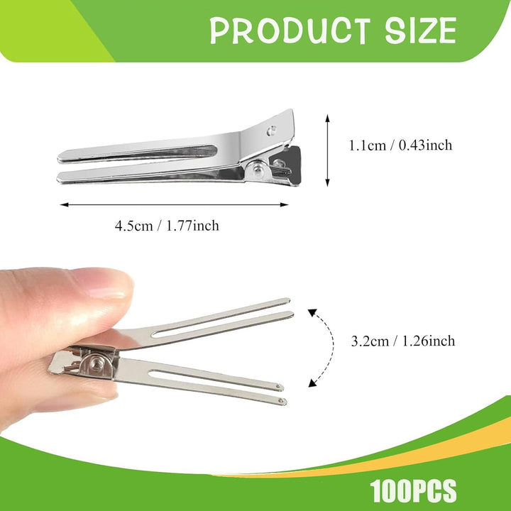 50 Pieces 4.5Cm Double Prong Metal Hair Curl Clips - Rustproof Alligator Hairpins for Styling and Pin Setting Sections