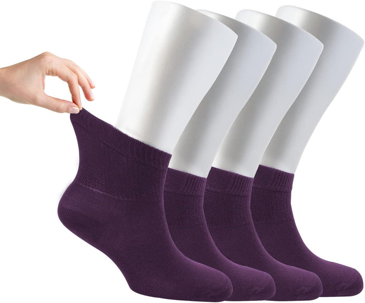 ® Women Loose Diabetic Socks | 4-Pack Neuropathy Ankle Socks for Ladies | Super Soft Eco-Friendly Bamboo Material | Durable with Seamless Toe | Multicolour Patterns | 4 Seasons