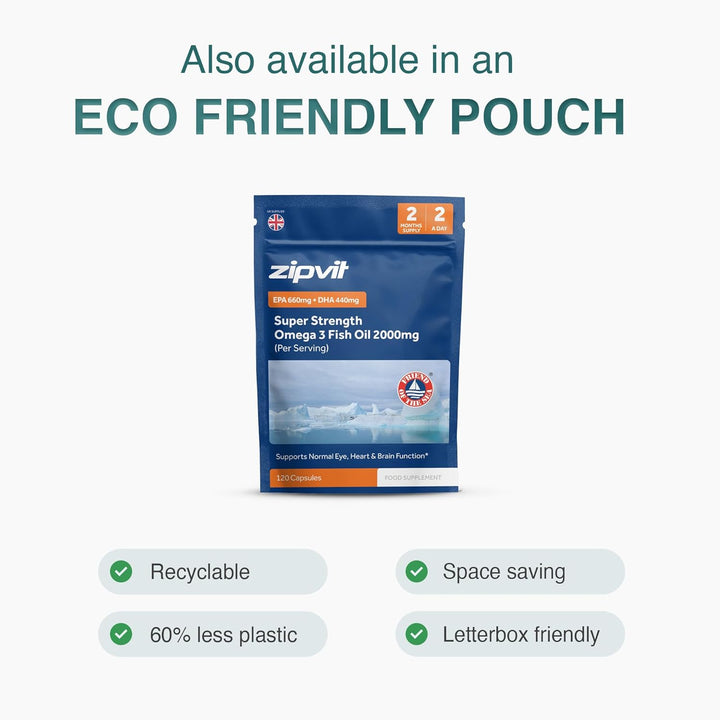 Omega 3 Fish Oil 2000Mg, EPA 660Mg DHA 440Mg per Daily Serving. 120 Capsules (2 Months Supply). Supports Heart, Brain Function and Eye Health. 2 Capsules per Serving
