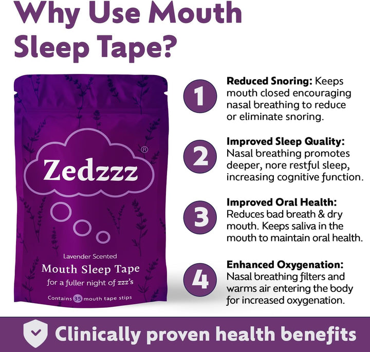 Zedzzz Lavender Scented Mouth Tape for Sleeping (35 Strips) | anti Snoring Aid for Men & Women | 5+ Weeks of Sleep Tape | Sleep Aid | anti Snoring Mouth Tape | Lavender Scented Mouth Tape for Sleeping