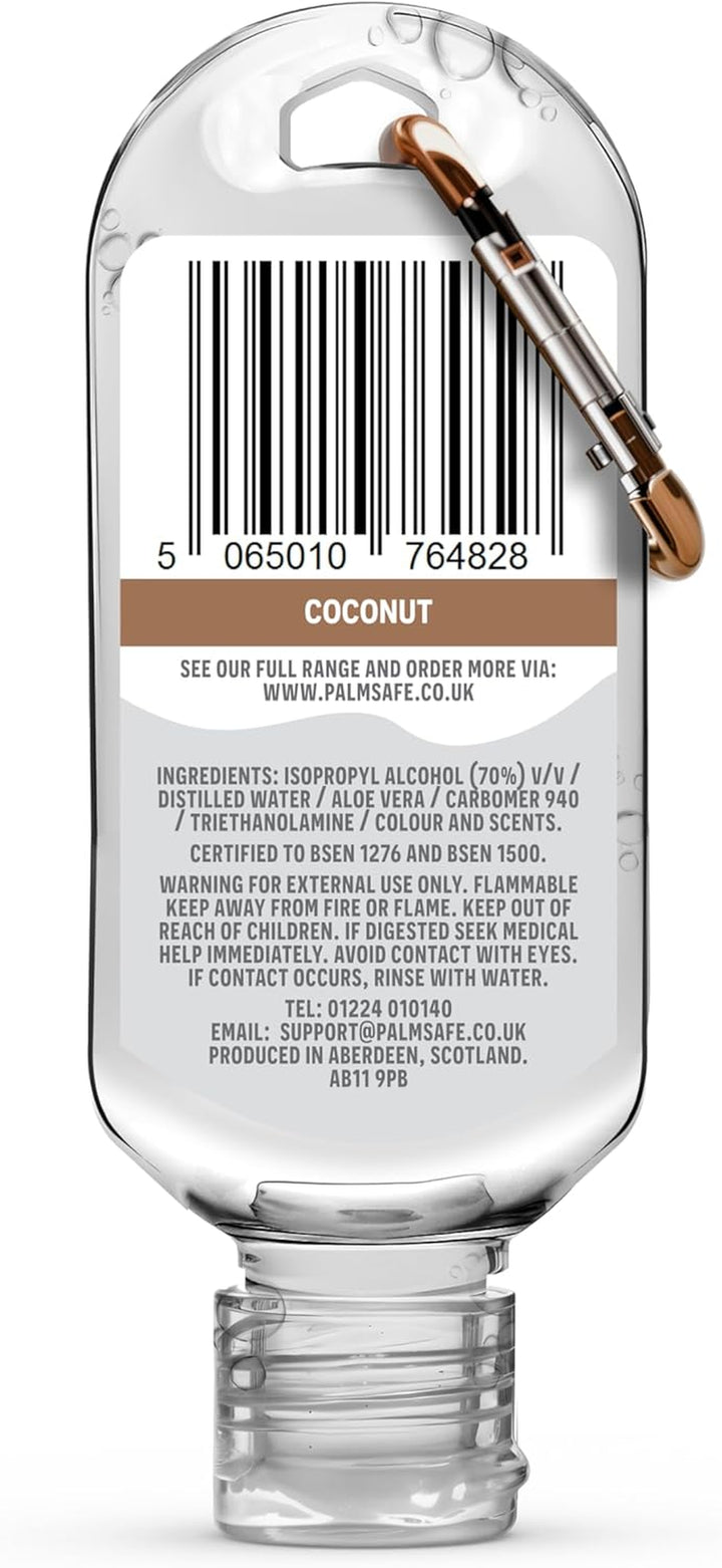 Coconut 60Ml anti Bacterial Premium Hand Sanitiser Travel Size Refillable Clip Bottle Quick Drying Non Sticky Extra Moisturising Kills 99.9% of Viruses and Bacteria