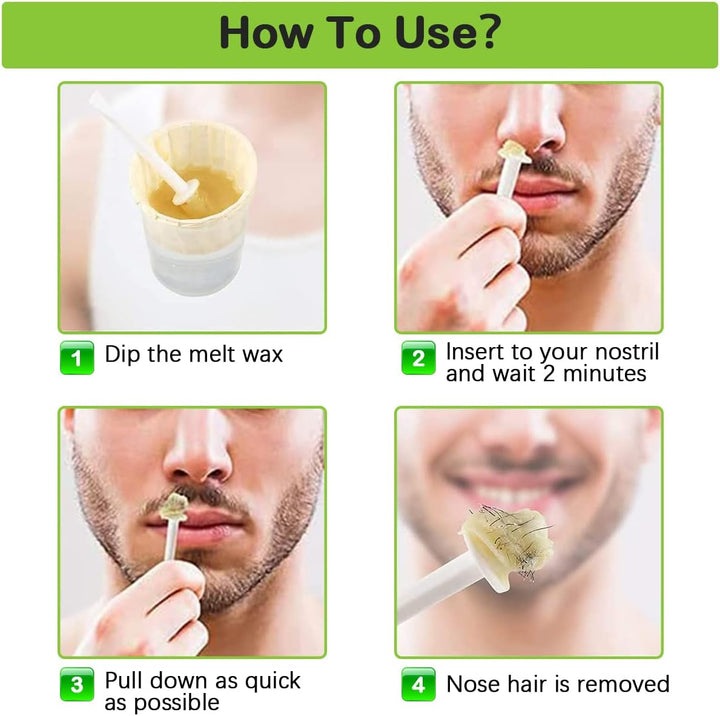 Nose Wax Kit for Men and Women, Nose Hair Removal Wax with 100G Nasal Hair Wax 20 Safe Tip 10 Wooden Applicators, 10 Containers and 10 Moustache Stencils,Painless, Easy and Quick