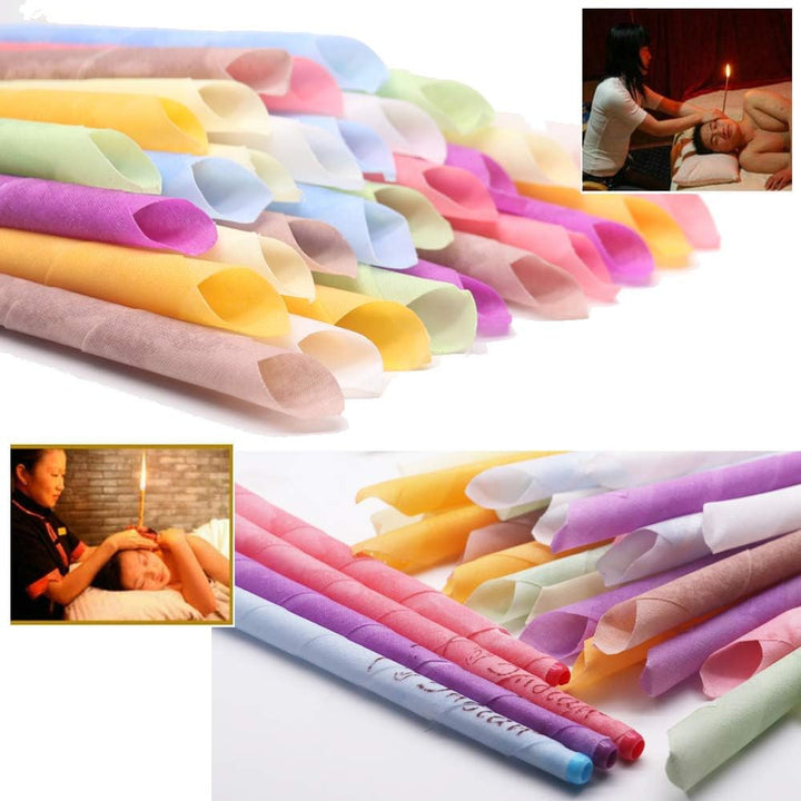 32PCS Ear Wax Candle, Ear Cones Candles, Ear Wax Removal, Organic Non-Toxic Cylinders Fragrance Hollow Cone Candles with 16 Protective Disks(8 Colours)